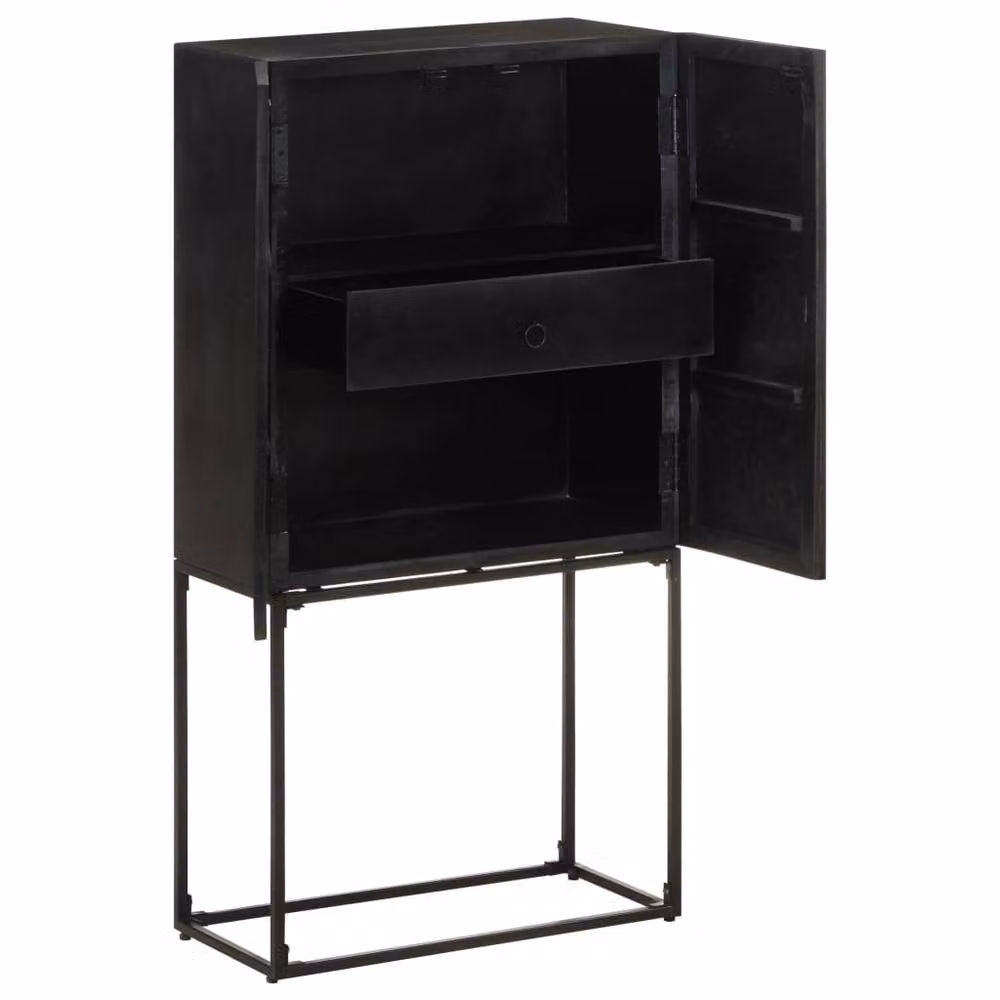 Berkfield Home Black Lacquered Sideboard in Solid Acacia and Mango Wood, W/D/H: 60 x 30 x 120 cm – 1