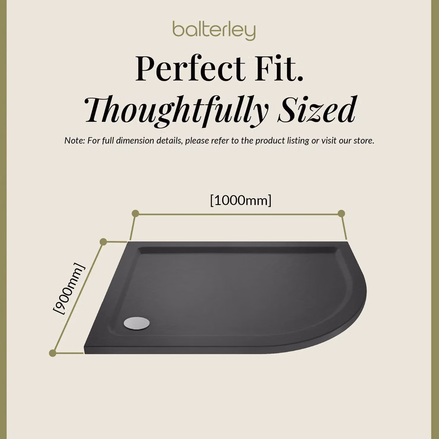 Balterley Premium Asymmetric Quadrant Shower Tray, Right Hand Offset, Grey, W: 100 cm, D: 90 cm – 3