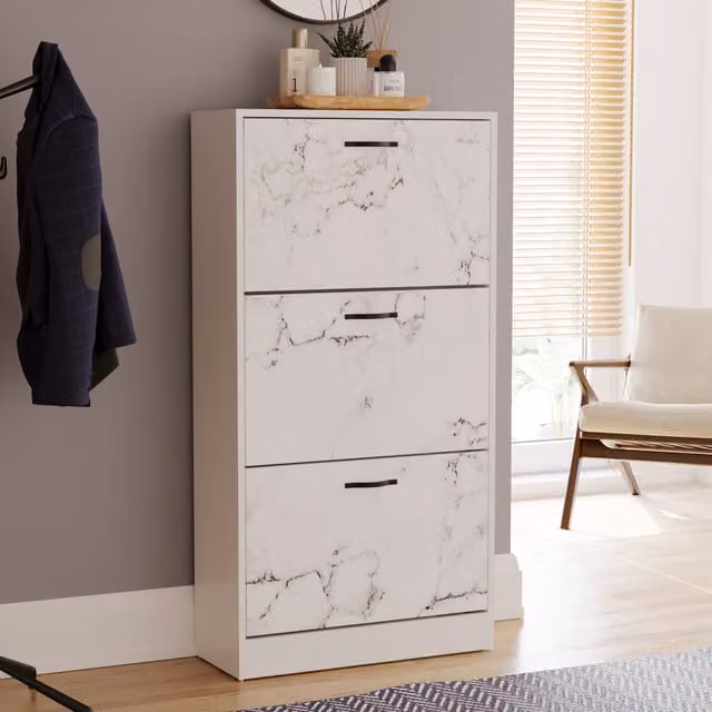 Vida Designs Minimalist White MDF Shoe Cabinet with Internal Drawers, W/D/H: 60 x 24 x 118 cm