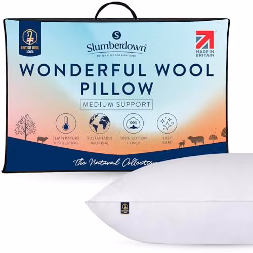 Slumberdown Wonderful Wool Medium Support Pillow with White Cotton Cover, W: 48 cm, H: 74 cm – 7