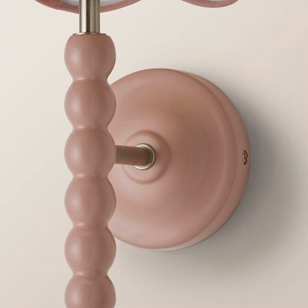 ValueLights Bobbins Pair of Pale Pink Wall Lights with Fabric Cone Shades and Bulbs Included – 3