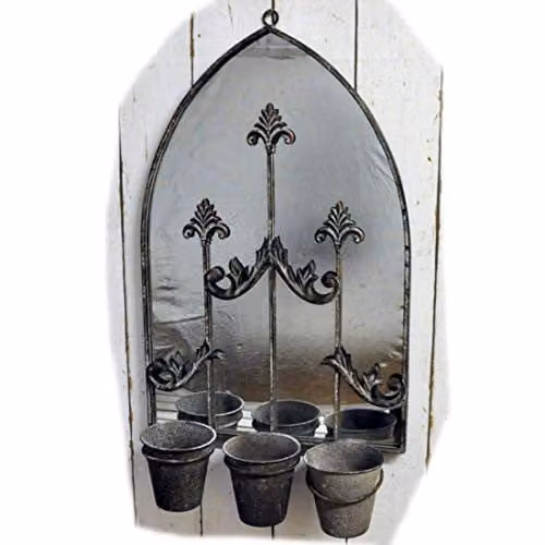 Minster Antique Rusty Wall Mirror with Triple Planter, Dark Grey, W: 45 cm, H: 78 cm – 1