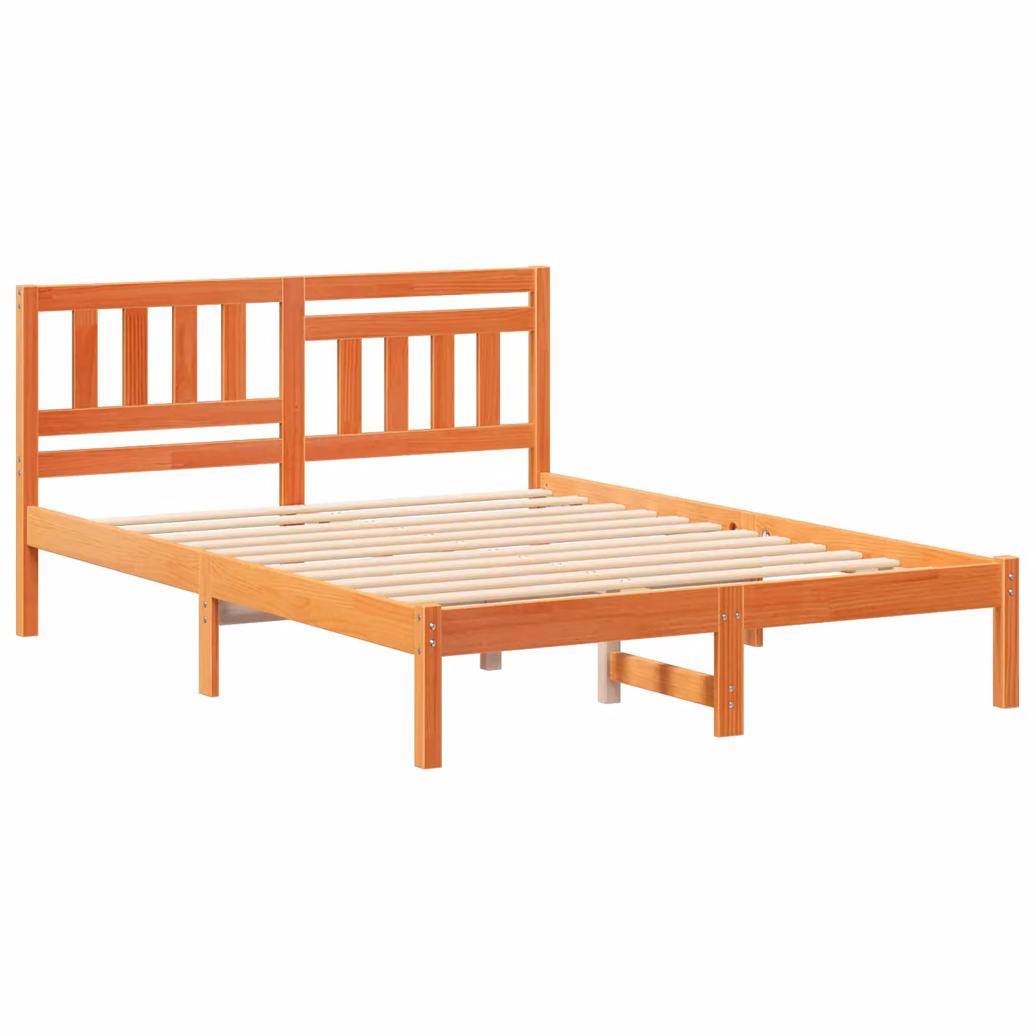 Berkfield Home Solid Pine Wood Bed with Headboard in Wax Brown, W/D/H: 140 x 190 cm – 2