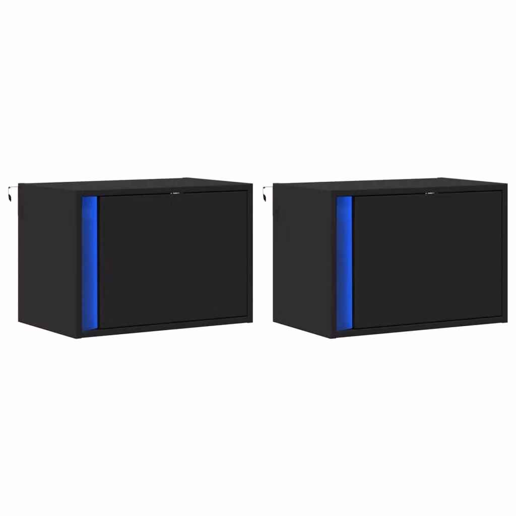 Berkfield Home Set of 2 Wall-mounted Bedside Cabinets with Integrated LED Lights in Black – 3