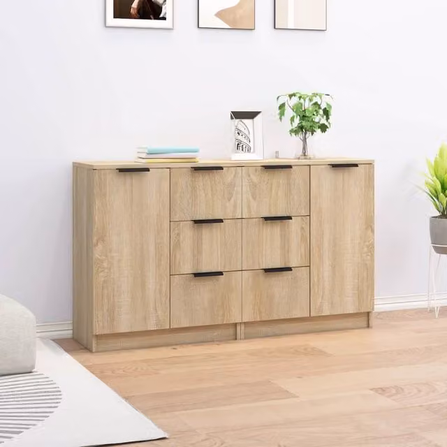 Berkfield Home Set of 2 Sonoma Oak Sideboards in Brown, W/D/H: 60 x 30 x 70 cm