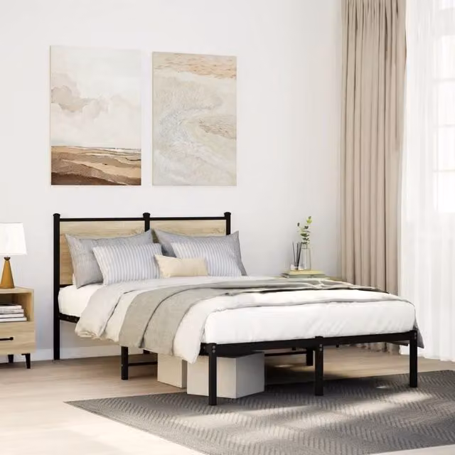 Berkfield Home Metal Bed Frame in Sonoma Oak Brown, W/D/H: 120 x 200 cm – 1