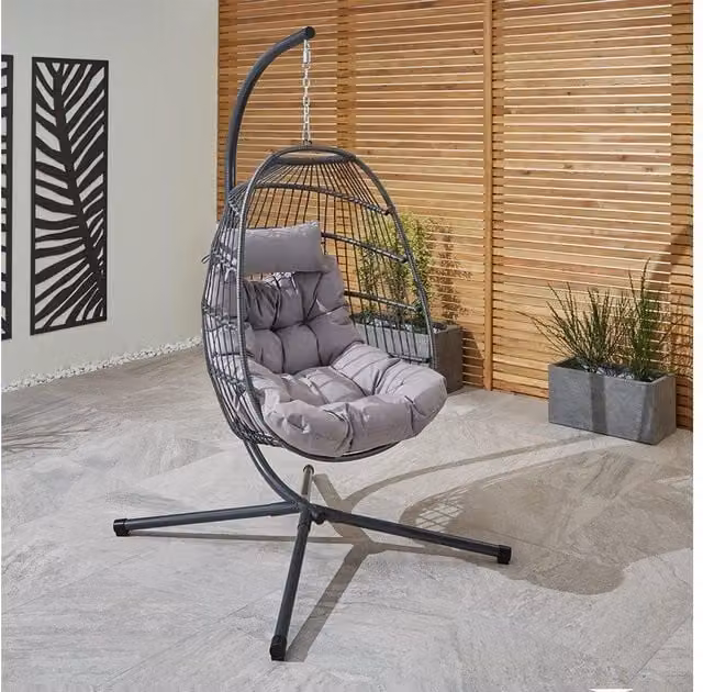 Furniture Maxi Bradway Grey Hanging Egg Chair with Cushions and Rain Cover – 1