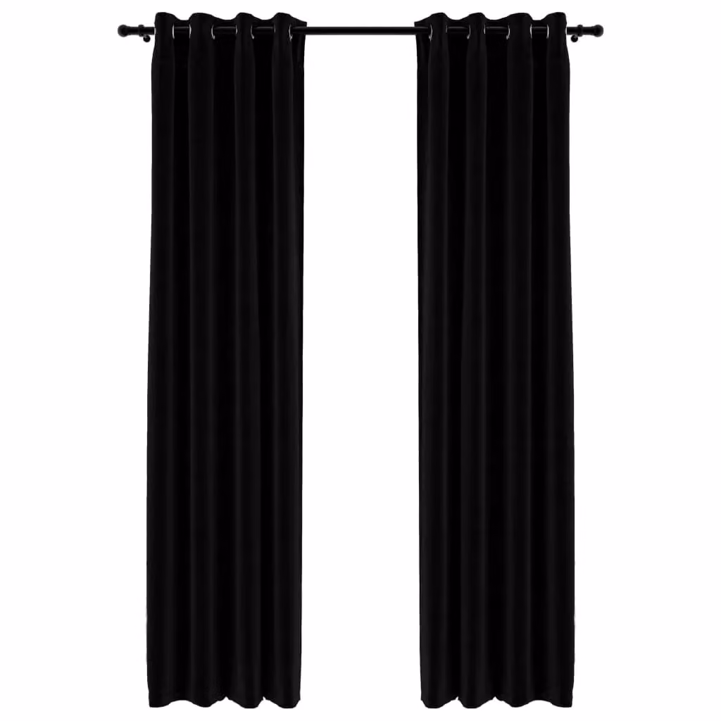 Berkfield Home Linen-Look Blackout Curtains with Eyelets, 2 Pack, Black, W: 140 cm, H: 225 cm – 2