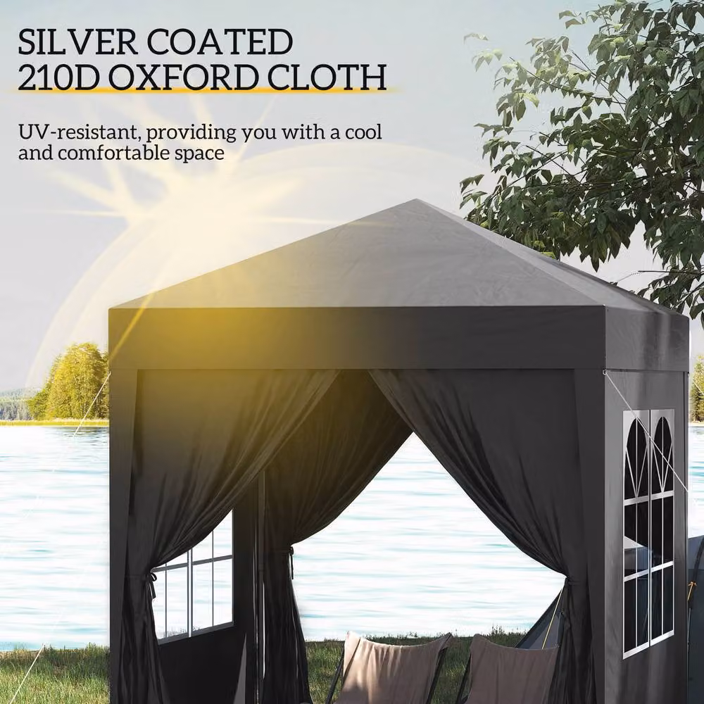 Outsunny Black Pop Up Gazebo with Windows and Hip Roof, W/D/H: 200 x 200 x 240 cm – 6