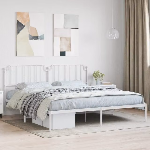 Berkfield Home Metal Bed Frame with Headboard in White W/D/H: 193 x 203 cm