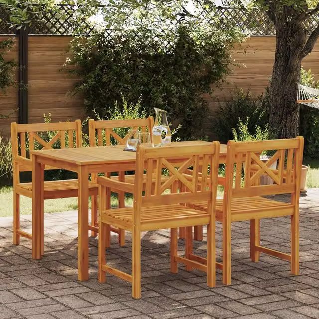 Berkfield Home 5 Piece Rustic Brown Acacia Solid Wood Garden Dining Set – 1