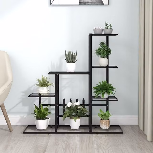 Berkfield Home Black Metal Flower Stand Planter, W/D/H: 94.5 x 25 x 88 cm – 1