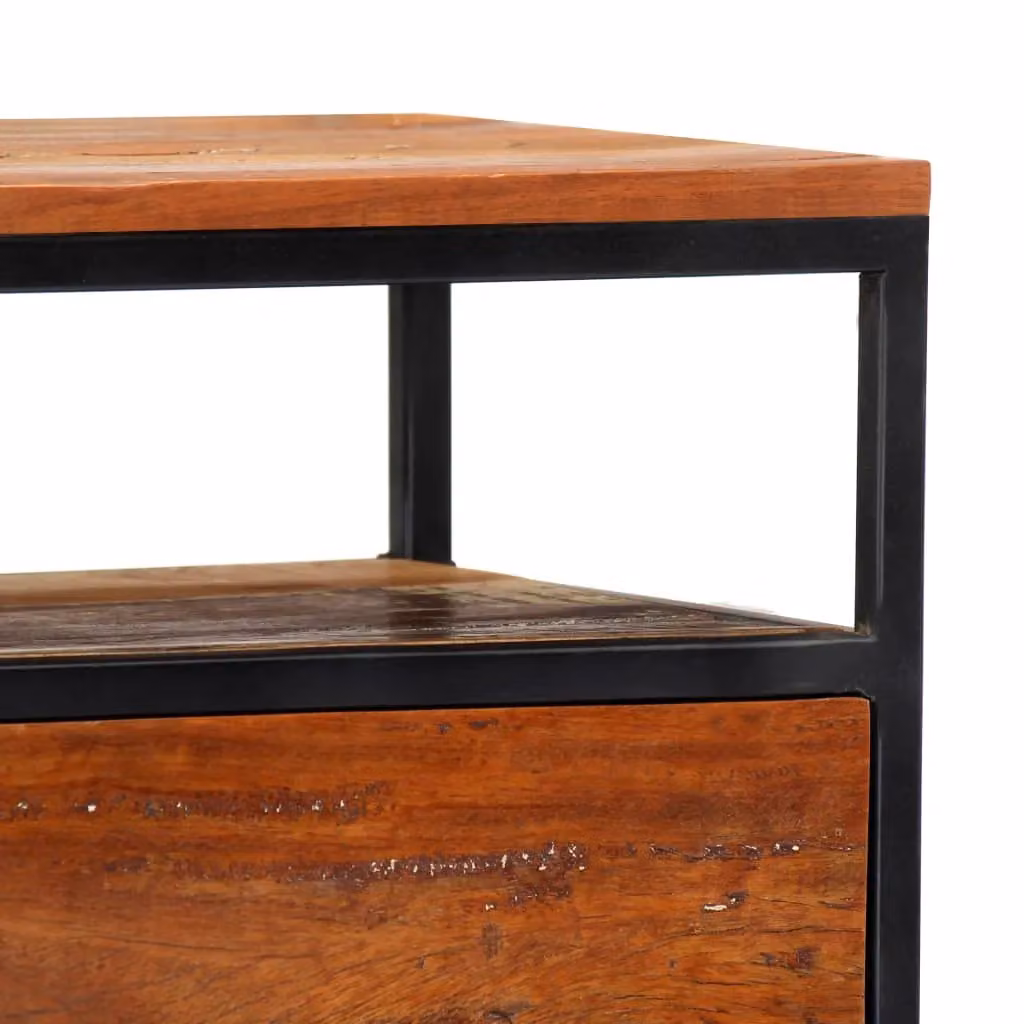 Berkfield Home Bedside Cabinet in Brown, Solid Reclaimed Wood and Steel, W: 40 cm, D: 30 cm, H: 50 cm – 5