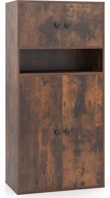 COSTWAY Modern 4-Tier Freestanding Tall Bookcase in Brown