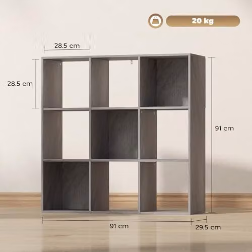 HOMCOM Modern 9 Cube Storage Unit Cabinet and Bookcase in Grey – 3