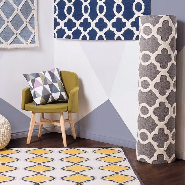 Wyld and Coco Grey and Beige Hand-Tufted Wool and Cotton Geometric Rug, W: 160 cm, L: 230 cm – 1