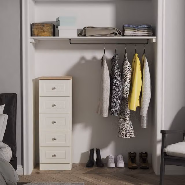2 U Cambridge 5 Drawer Tall Bedside Chest in Cream – 1
