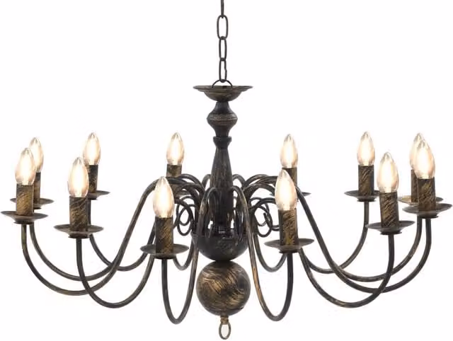 Berkfield Home Antique Black Metal Chandelier with 12 x E14 Bulbs – 1