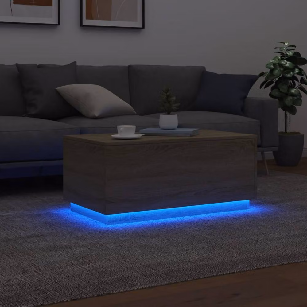 Berkfield Home Sonoma Oak Coffee Table with LED Lights in Light Brown, W/D/H: 90 x 50 x 40 cm – 3