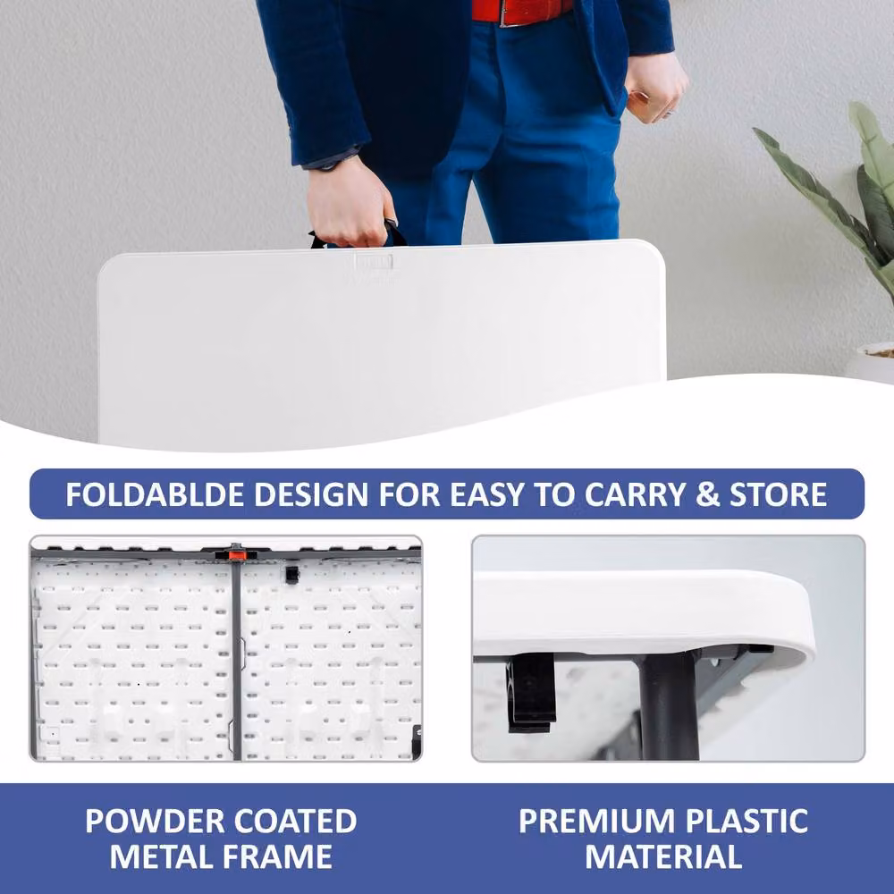 Crystals White Plastic Folding Square Table for Garden, Kitchen or Camping, W/D/H: 91.44 x 91.44 x 75 cm – 5