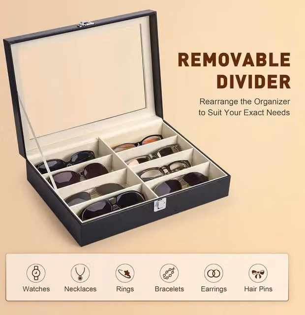 KORVIXA Black Sunglasses Organizer Storage Box