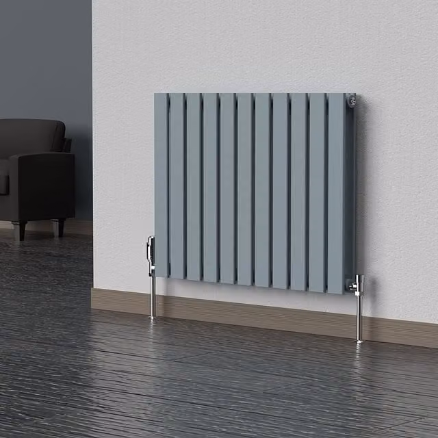 Lux Heat Flat Horizontal Double Steel Radiator in Pebble Grey, W: 60.0 cm, H: 77.0 cm