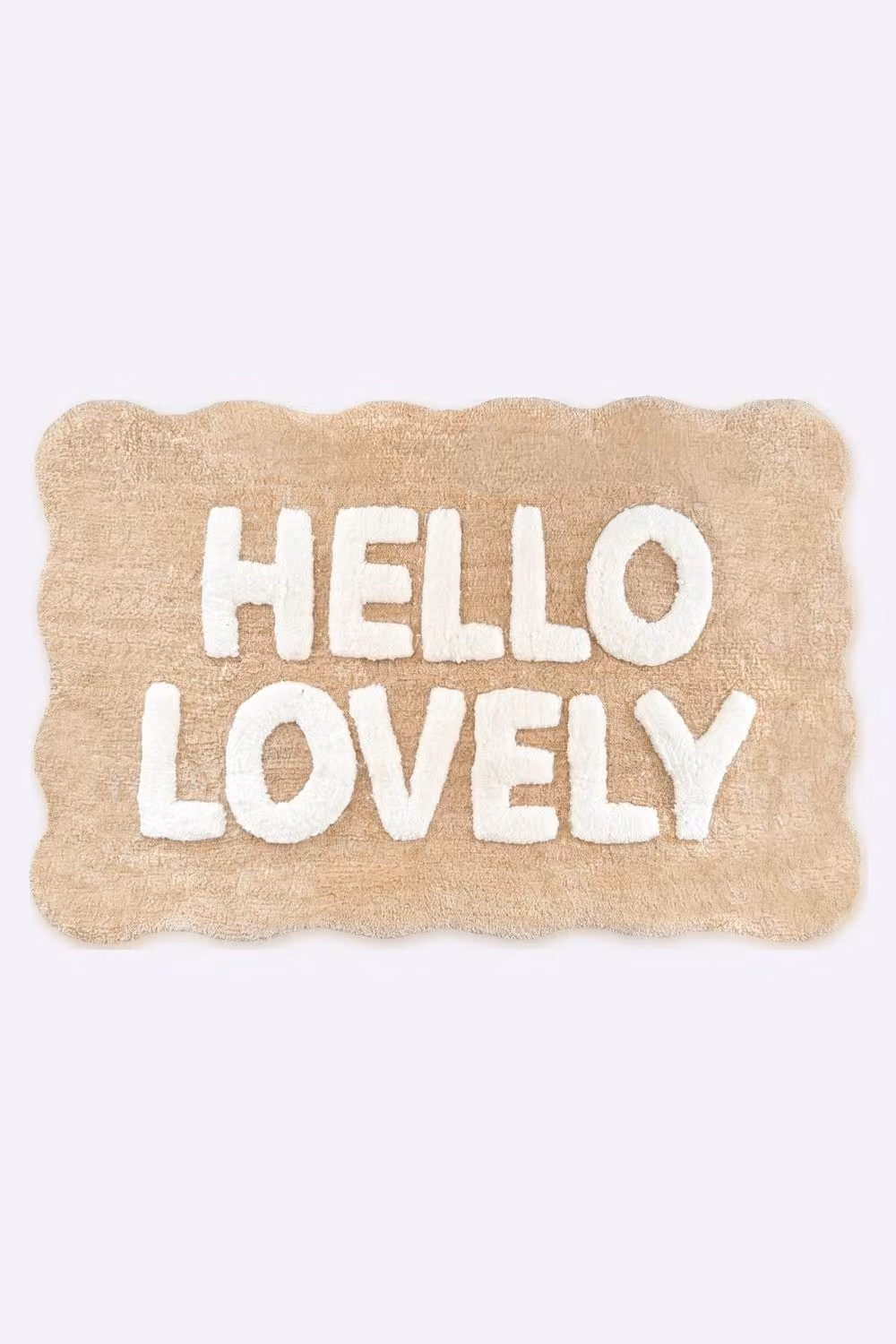 Mooky Mats Hello Lovely Slogan Scalloped Bath Mat in Beige and White, W: 80 cm, D: 50 cm – 2