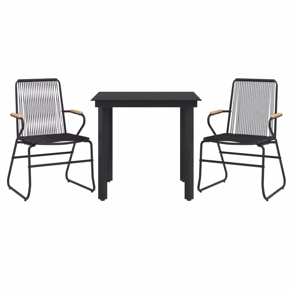 Berkfield Home 3 Piece Modern Garden Dining Set in Black PVC Rattan and Steel with Glass Top – 2