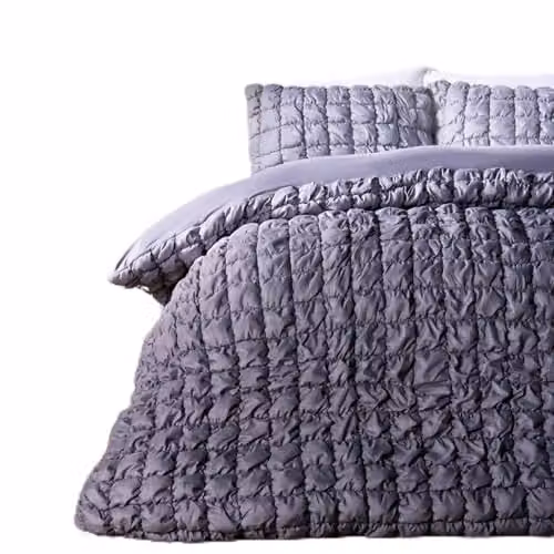 OHS Grey Seersucker King Size Duvet Cover and Pillowcase Set, W/D/H: 180 x 200 cm with 50 x 75 cm Pillowcases – 1