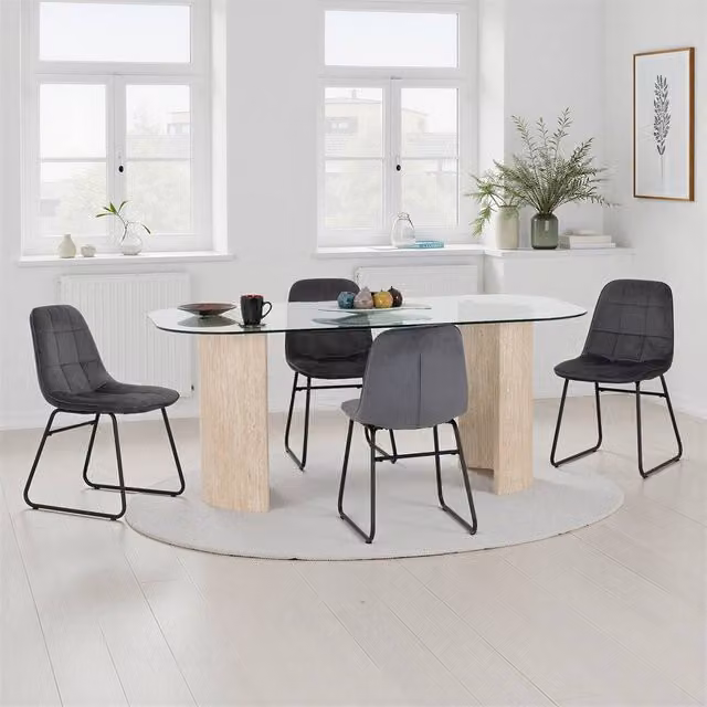 Seconique Modena Dining Set with Grey Lukas Chairs and Oval Glass Table – 1