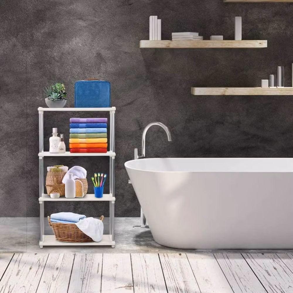 Kelvenix 4 Tier Modern Plastic and Metal Freestanding Storage Shelving Unit in White – 4