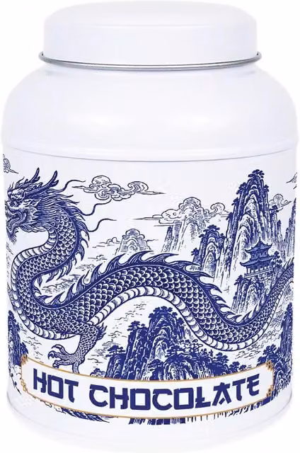 Purely Home Dragon Temple Coffee Canister Metal Storage Tin in Blue and White
