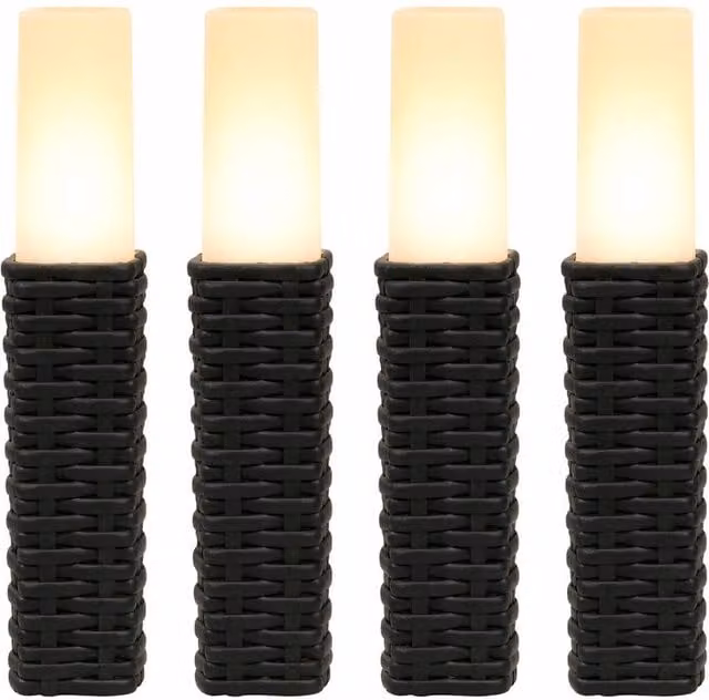 Gardenwize Pack of 4 Solar LED Rattan Stake Lights in Black