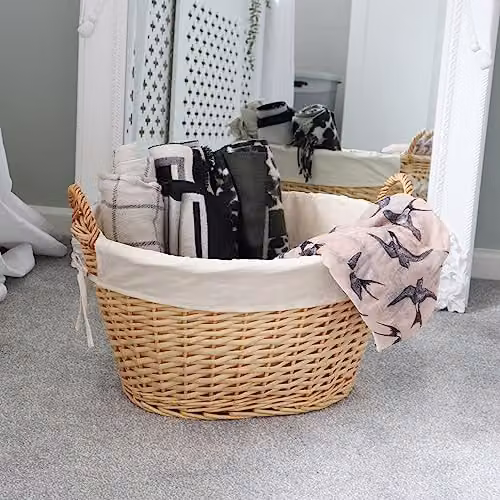 JVL Hand Woven Acacia Oval Laundry Willow Storage Basket with Removable Lining in Gold and Brown – 3
