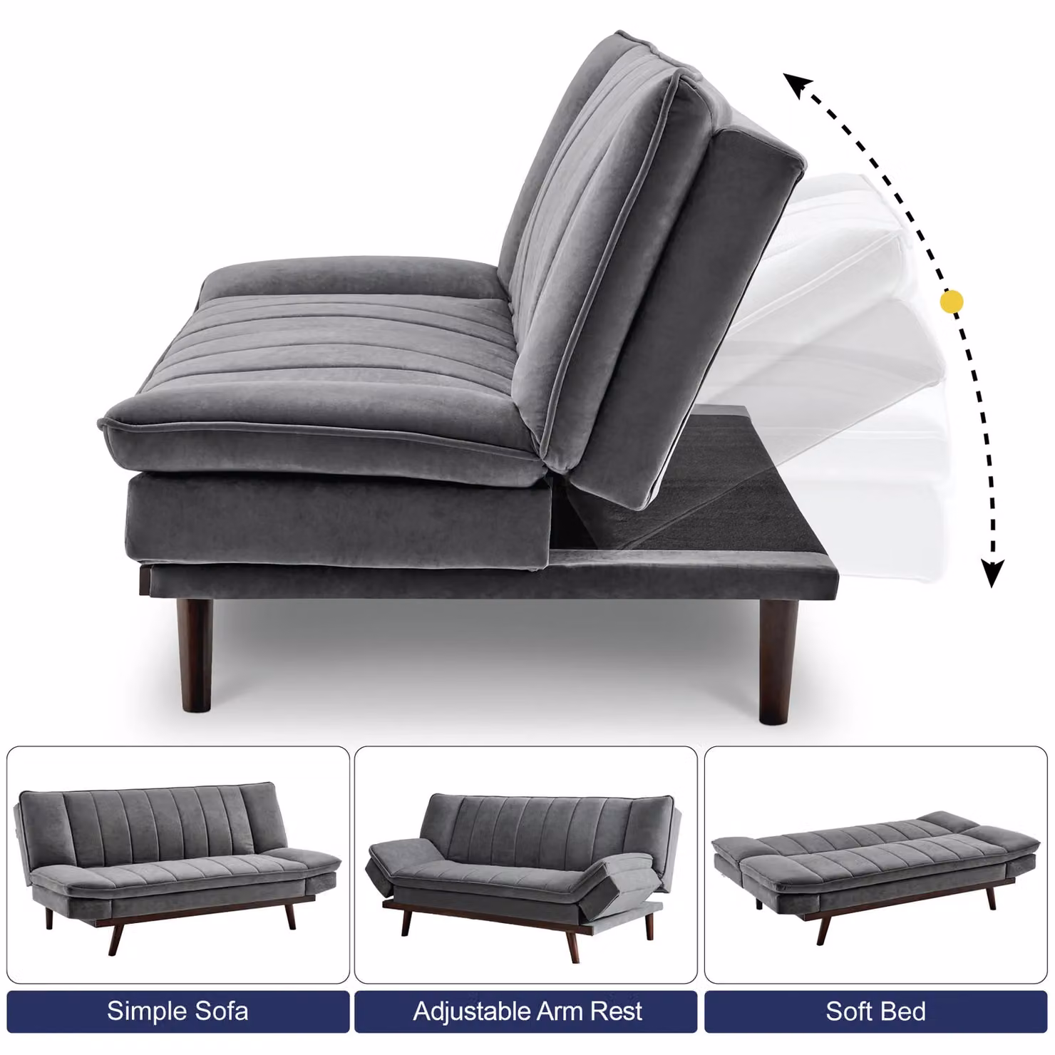 Bravich LTD Mondaine 3 Seater Click Clack Double Sofa Bed in Grey Velvet – 4