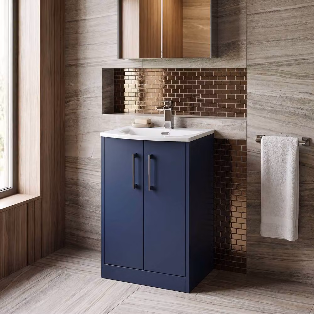Balterley Winshill Contemporary 2 Door Freestanding Bathroom Vanity Unit, Blue, Width: 50 cm – 2