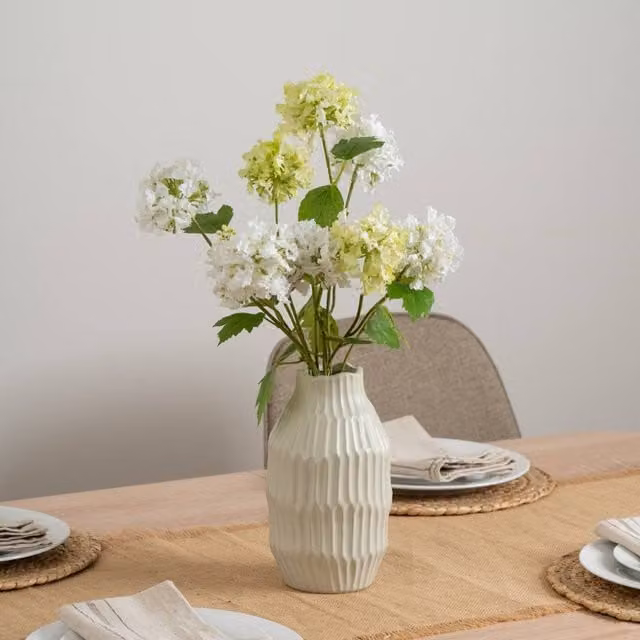 Scottish Everlastings Ltd Green and White Snowball Hydrangea Floral Arrangement in a Round Ceramic Tabletop Pot