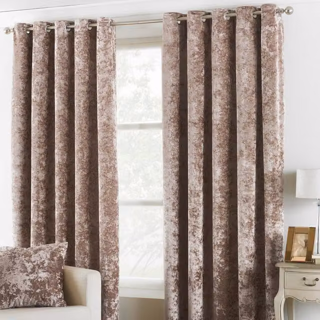 Make It A Home Verona Crushed Velvet Ringtop Eyelet Curtains in Oyster, Width: 229 cm, Height: 168 cm