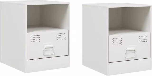 Berkfield Home Set of 2 White Metal Bedside Cabinets, W/D/H: 34.5 x 39 x 44 cm