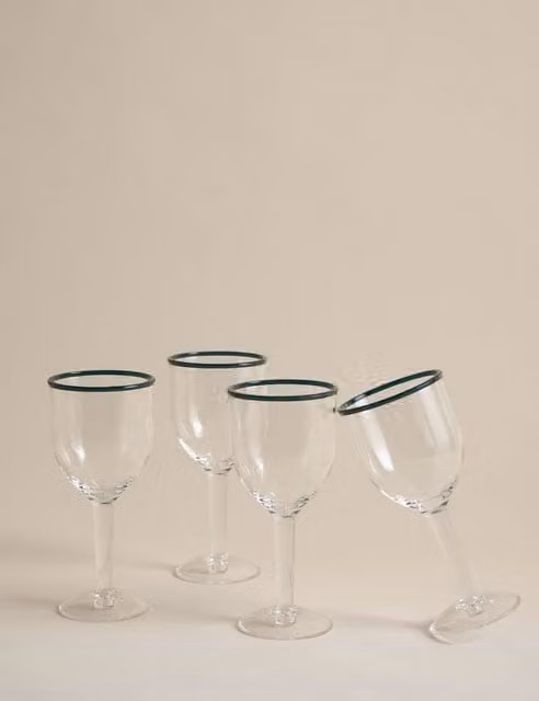 M&S Set of 4 Blue Contrast Rim Picnic Wine Glasses