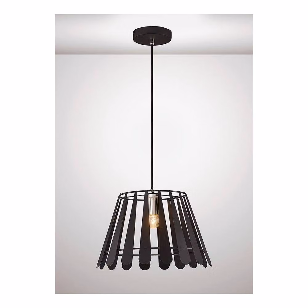 Netlighting Somerset Dome Ceiling Pendant, Black and Polished Chrome, E27, Height Adjustable – 2