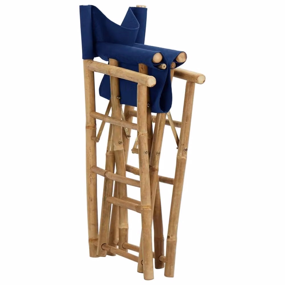 Berkfield Home Set of 2 Blue Bamboo and Fabric Folding Director's Chairs – 4