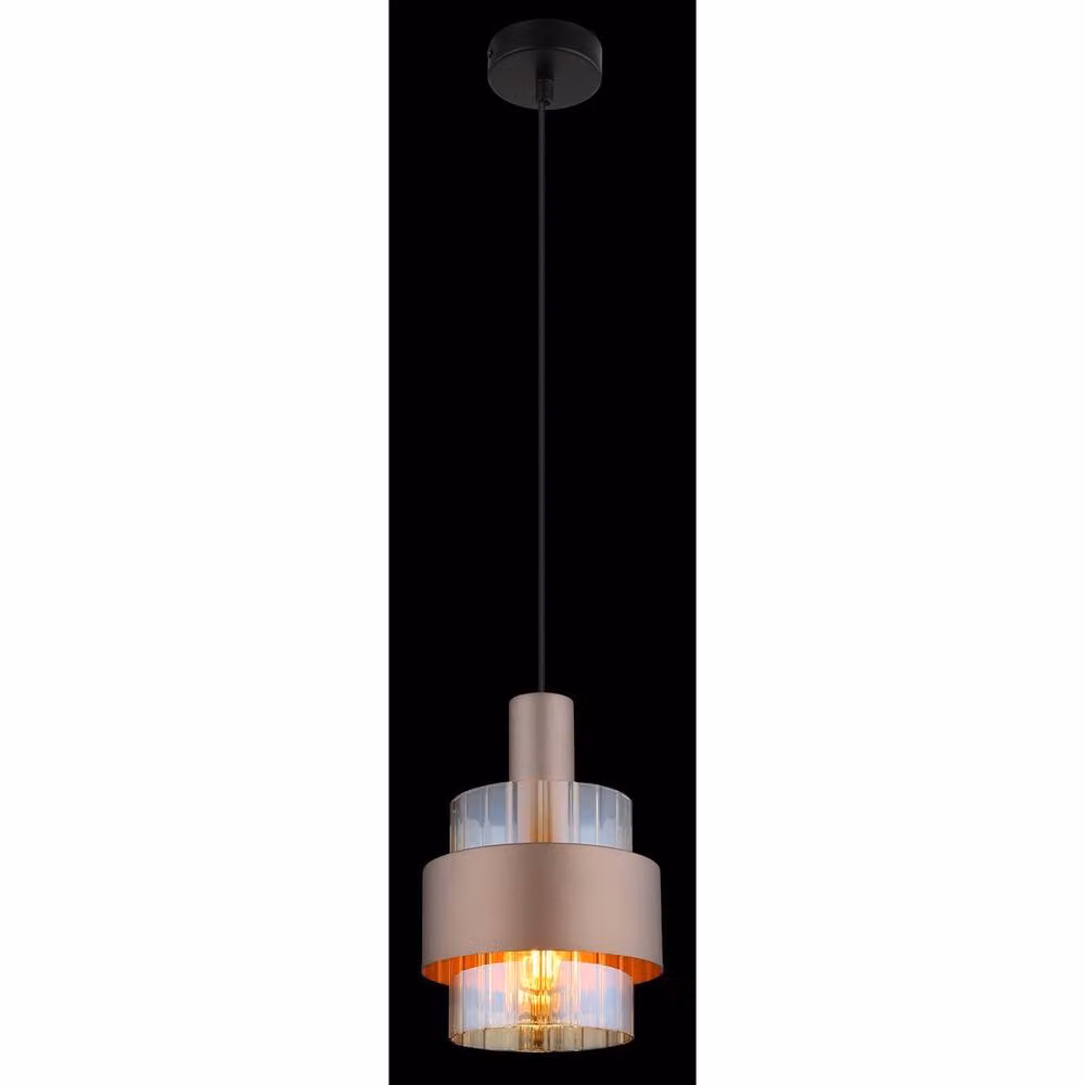 Netlighting Milley Slim Pendant Ceiling Light with Amber Glass Shade in Matt Black and Brown, E27, Height Adjustable – 2