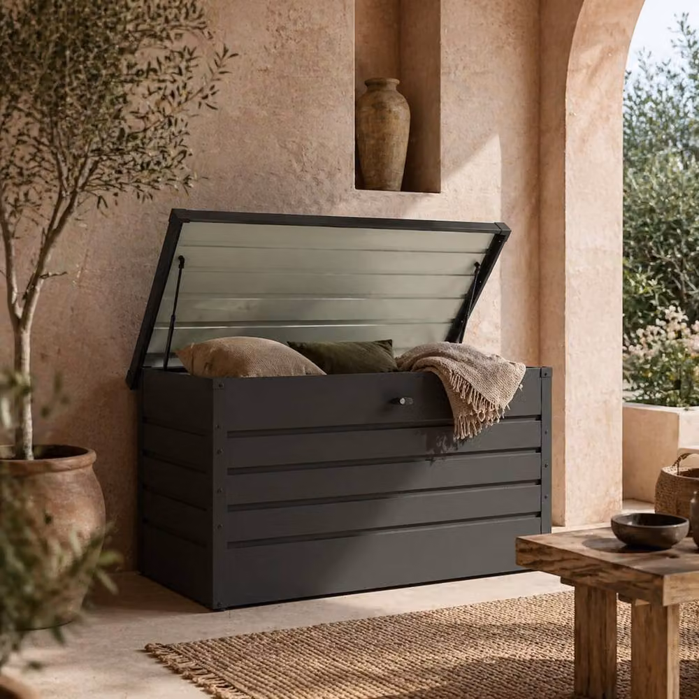 Wyld Haus Ronamo Dark Grey Galvanised Steel Garden Storage Box W: 120 cm, D: 62 cm, H: 62 cm – 2