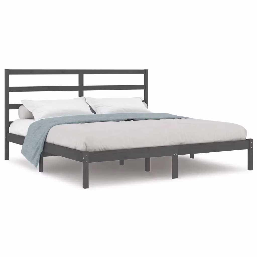 Berkfield Home Grey Solid Wood Pine Bed Frame 200 x 200 cm – 2