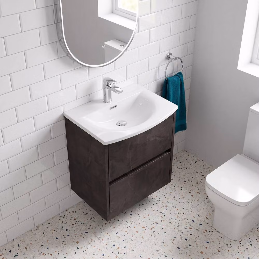 Balterley Chartley Contemporary 2 Drawer Wall Hung Vanity Basin Unit, Grey, Width: 50 cm – 2