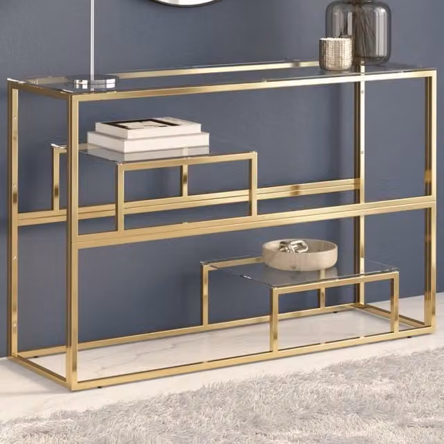 Berkfield Home Modern Rectangular Console Table in Gold Stainless Steel and Tempered Glass
