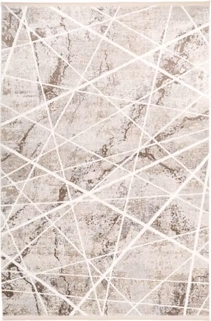 The Rug House Geometric Fringed Rug in Beige and Yellow, W: 170 cm, D: 120 cm
