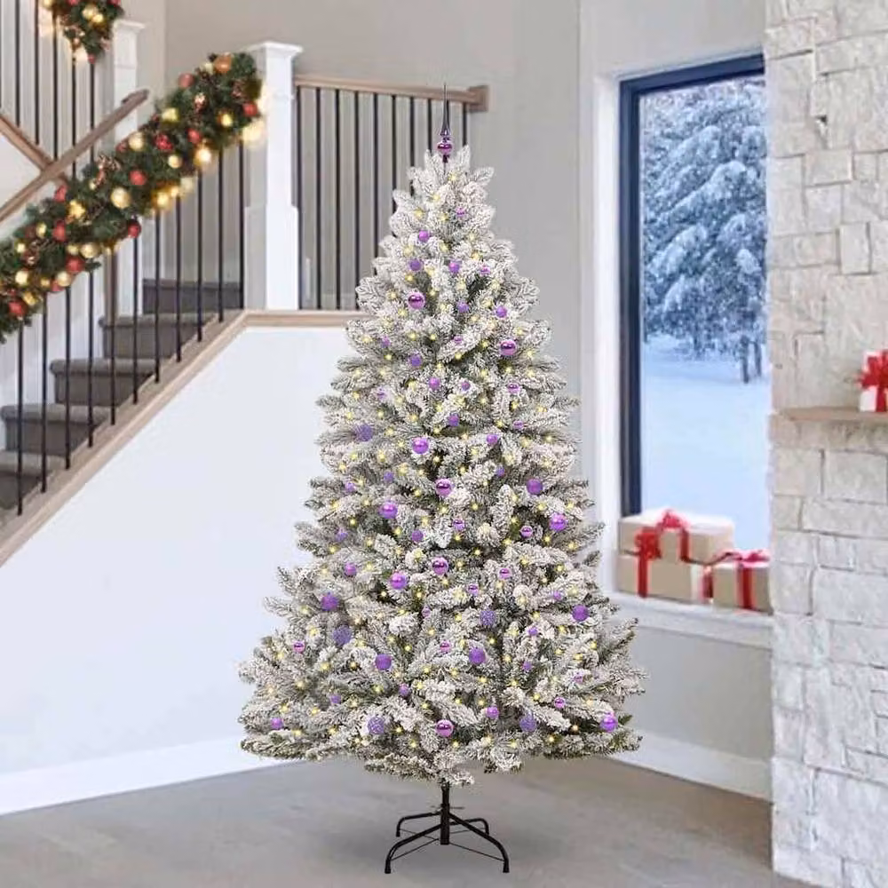 Berkfield Home Elegant Artificial Christmas Tree in Green and White, H 240 cm, W 120 cm, D 120 cm – 2