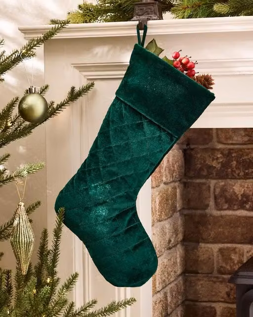 Dibor Set of 4 Harrington Quilted Velvet Christmas Stockings in Green, Red, Blue and Silver